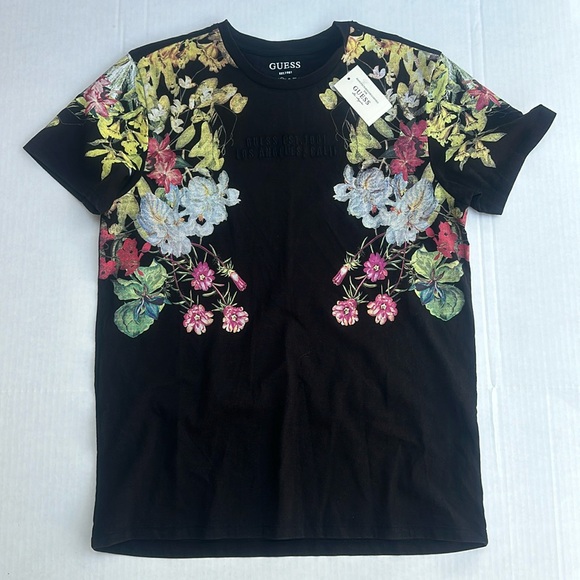 Guess Black Tee with Colorful Floral Design - Picture 1 of 4